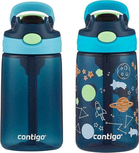 Contigo Kids Water Bottle with Redesigned AUTOSPOUT Straw 14oz. 2 Pack Blueberry and Blue Raspberry & Blueberry and Blue Raspberry with Cosmos