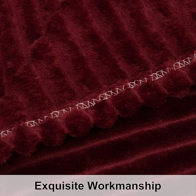 NTBAY Plush Flannel Oversized Baby Blanket, 50X60 Inches Soft and Warm Toddler Blanket with Striped Texture Nursery Bed Blanket for Stroller, Crib, Travel, Baby Gift, 50"x60", Wine Red