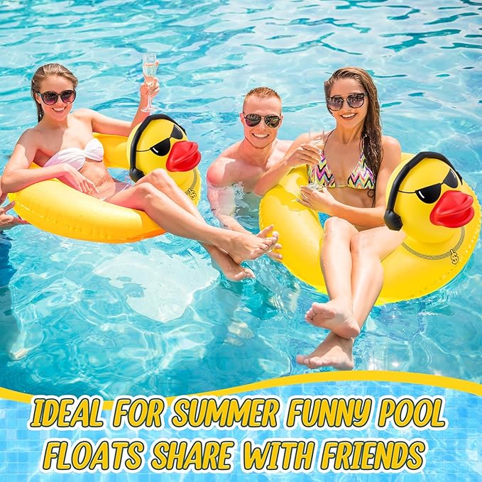 Hungdao 2 Pcs Funny Duck Pool Floats Large 39.4'' Rubber Ducks Floatie Inflatable Tube Swim Ring Giant for Summer Beach Swimming Pool Carnival Birthday Party Floaty Supplies Adults(Earphone)