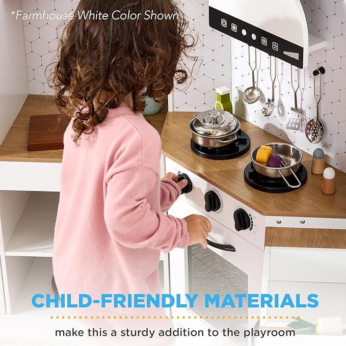 Best Choice Products Pretend Play Corner Kitchen, Ultimate Interactive Wooden Kids Playset w/Lights & Sounds, Ice Maker, Hood - Espresso