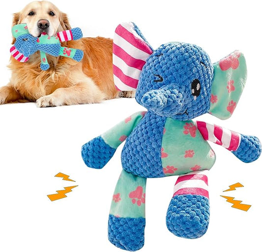 Dog Squeak Toys for Small & Medium Breeds, Puppy Teething Interactive Chewing Plush Toy to Keep Them Busy, Best Birthday, Christmas, Halloween, Easter Gift, Elephant