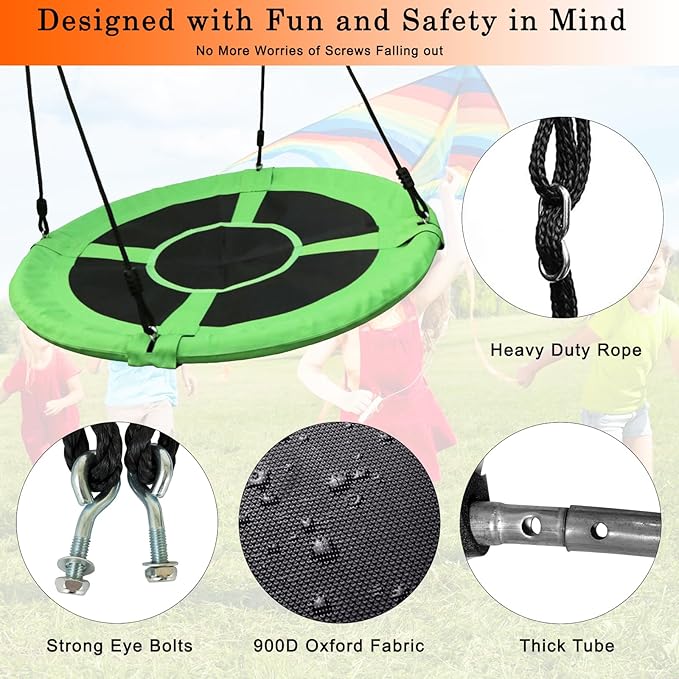 40" Saucer Tree Swing for Kids Outdoor - Heavy-Duty Steel Frame, 900D Oxford Fabric & Reinforced Rope Holds 500lbs（Green）