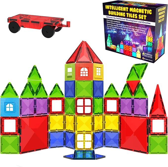 Magnetic Tiles Building Blocks Toy - STEM Educational Magnet Set for Kids, Creativity Preschool Learning Sensory Montessori Toddler Toys for Boys & Girls 3+ Years Old - 57PC