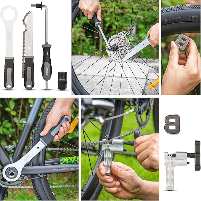 Bicycle Tool Set - Bike Repair Kit with Carry Case - Bike Maintenance Tools for Road Bikes and Mountain Bikes, Repairing Tyres, Brakes, Chains, Pedal, Crank Puller
