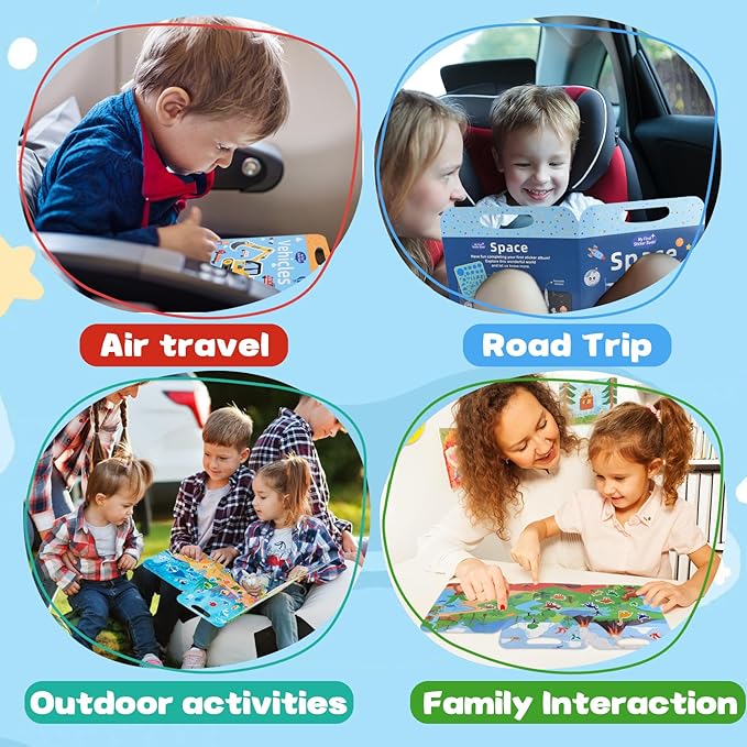 ASTARON 3 Pack Reusable 3D Puffy Sticker Book for Kids 3-6, Jelly Sticker Game Educational Sensory Learning Toy, Travel Toys and Busy Book(Dino Car Animal)