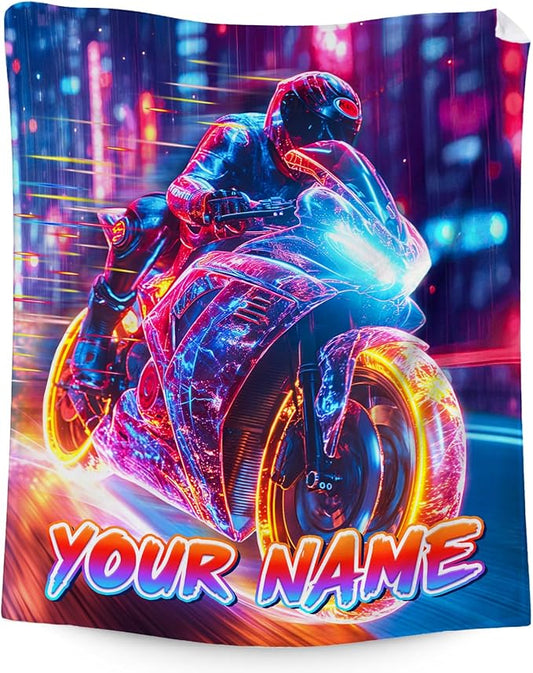 Personalized Kids Boys Blanket for Motorcycle Lovers - Warm Throw Adult Blanket Gift for Bed, Couch, Room