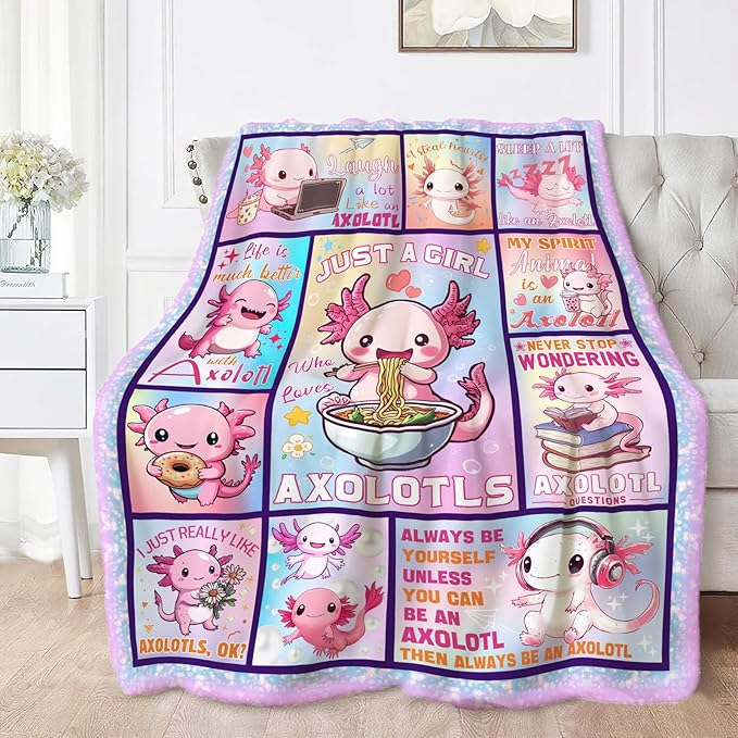 Axolotl Throw Blanket Ultra Soft Just A Girl Who Loves Axolotl Flannel Blanket Lightweight Cozy Blankets Gift for Women and Men Couch Sofa Bed 50" x 40"