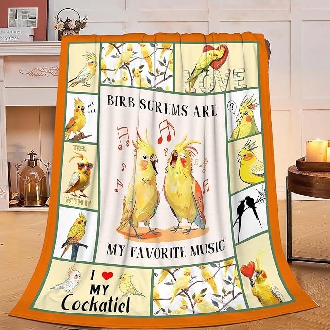 Parrot Bird Throw Blanket Cute Cockatiel Blanket Gifts for Girls Women Kids Boys Adults Men Super Soft Cozy Plush Fluffy Fuzzy Fleece Blanket Home Decor 40''X50''