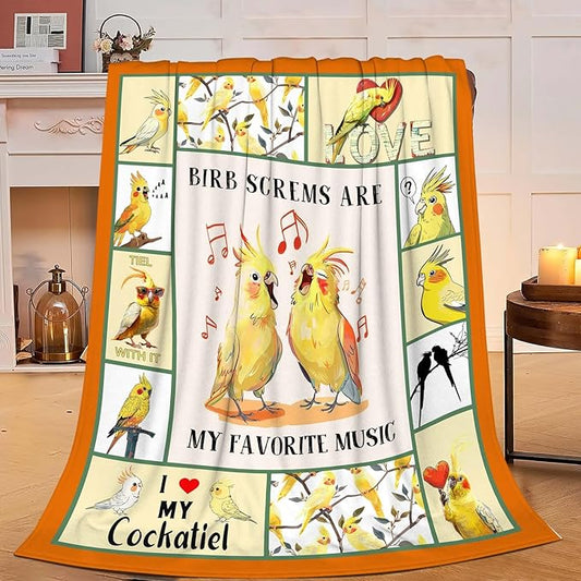Parrot Bird Throw Blanket Cute Cockatiel Blanket Gifts for Girls Women Kids Boys Adults Men Super Soft Cozy Plush Fluffy Fuzzy Fleece Blanket Home Decor 40''X50''