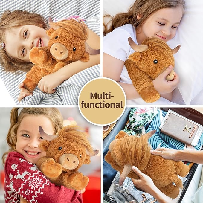 Cuckool Highland Cow Stuffed Animals, Microwavable Stuffed Animal Adorable Fluffy Highland Cow Plush for Warmth, Heatable Coolable Lavender Scent Toy, Cute Soft Plushie Gift for Kids Boy Girl & Adults