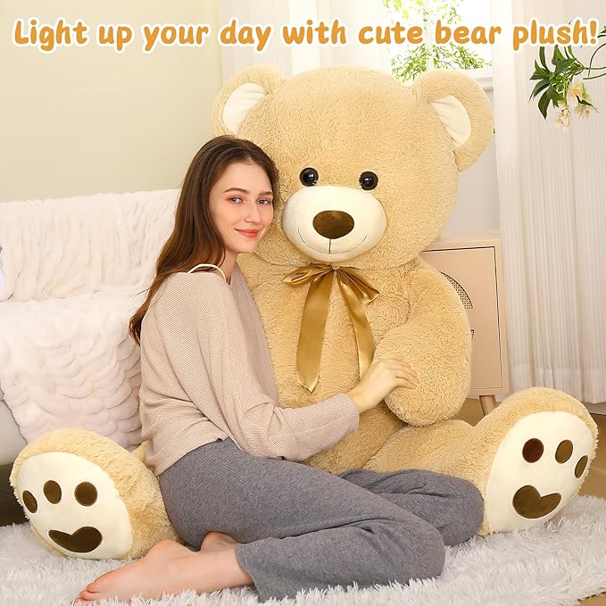 MorisMos 5ft Giant Teddy Bear Stuffed Animal, Large Stuffed Bear with Footprints, Big Life Size Teddy Bear Plush Gifts for Wife, Girlfriend, Women on Valentine, Christmas, Birthday