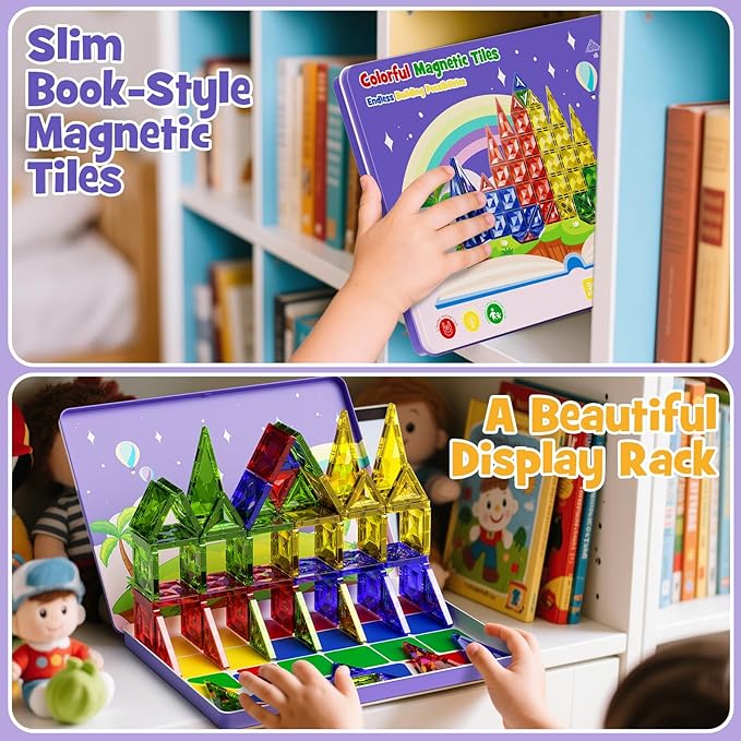 60pcs Diamond Magnetic Tile, Magnetic Building Blocks Magnet Toy with Iron Box, STEM Educational Montessori Indoor Building Kit for Preschool Boys Girls Age 3+ Classroom Must Haves