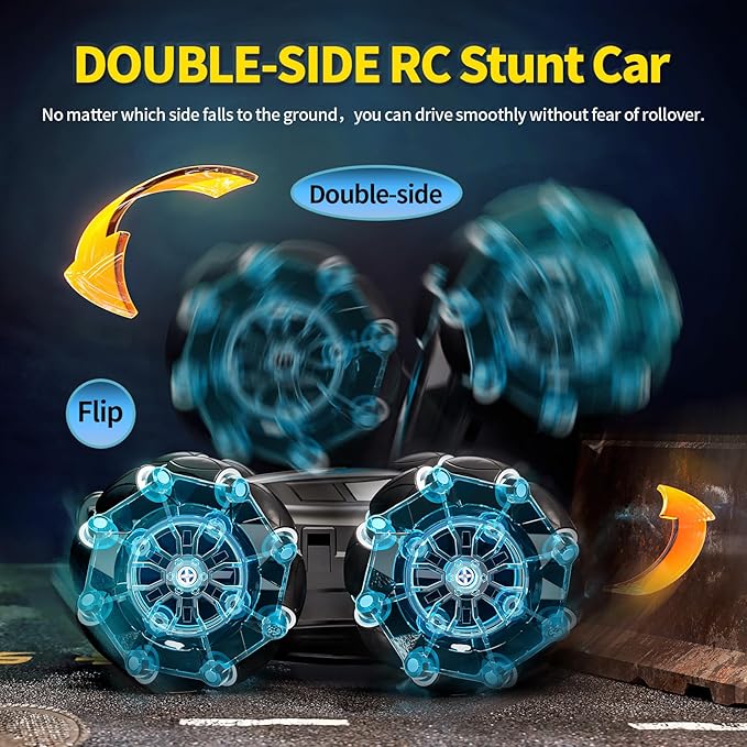 2.4GHz RC Stunt Car,4WD Double-Sided Gesture Sensing RC Cars,360°Flips Remote Control Car with Lights and Music for Boys Kids Birthday Gifts Age 6-12 Year Old (Blue
