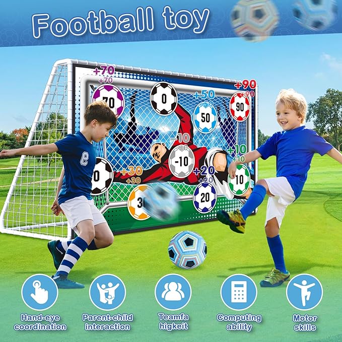 Soccer Target Toss Set for Boys & Girls, Indoor Outdoor Backyard Play with 2 Balls & 1 Foldable Flannel Goal, Birthday Gift for Kids Ages 3-12
