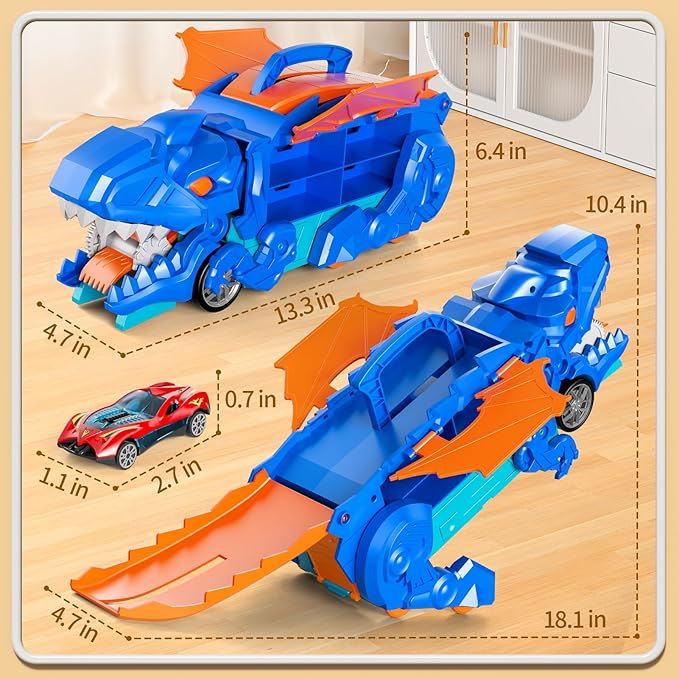 Toddler Monster Carrier Truck with 10 Die-Cast Cars Toys for 3 4 5 6 Years Old Boys, Cars Race Track Set Dinosaur Transporter Truck, Toddler Toys Gift Set for Kids Boys Girls