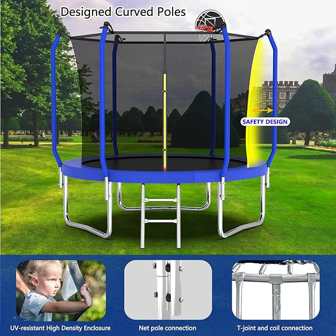 KEIKI Trampoline 8FT Trampolines with Enclosure Net, 960LBS Outdoor Trampolines for Kids with Basketball Hoop-ASTM Approved Trampoline for Children and Adults with Ladder
