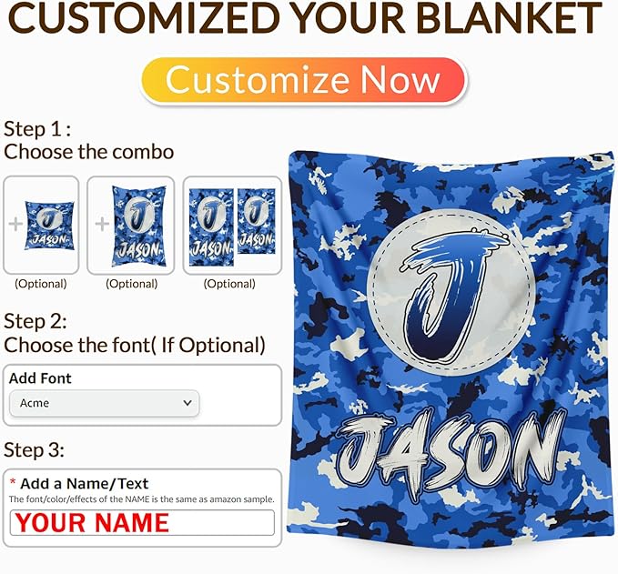 Boys Blankets, Personalized Blanket with Initial Monogram for Kids Toddlers, Funny Throws Blanket Gift, Soft Cozy Flannel Throw for Sofa Bed Couch Decor