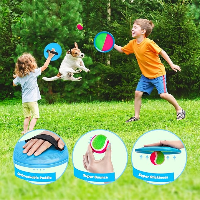 Toss and Catch Ball Set for Toddlers Kids Adults - 4 or 6 Pack - Beach Toys Pool Toys Outdoor Yard Games for Family- Sturdy & Water-Resistant - Classic Gift Boys Girls 3 4 5 6 7 8 9 10 11 12+ Years