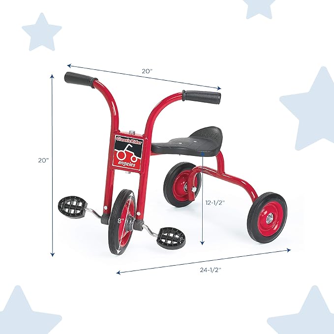 CLASSICRIDER Toddler Trike, Kids Tricycle for Riders Ages 3 and up, Preschool, Daycare, Playground Kids Tricycles, Rubber Tires, Red/Black, 8" Pedal Pusher