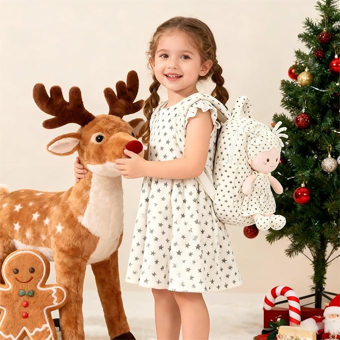 Onetoo Toddler Backpack for Girls 9” – Soft Plush Baby Doll Backpack, Cute Star Dress Stuffed Toy Bag, Perfect Birthday Christmas Gift for Kids, Preschool, Travel & Back to School