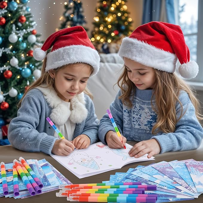 BenLouis 12 Frozen Mini Coloring Books Kids with 12 Stacking Crayons Winter Snowflake Themed Party Favors Small Activity Books Bulk for Kids Frozen Christmas Classroom Party Gift Goodie Bag Stuffers