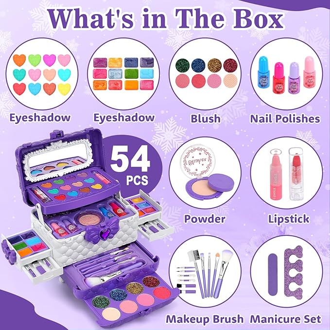 Kids Makeup Kit for Girl Gifts, 54PCS Teensymic Toys Washable Little Girls Princess Make Up Toys for 4 5 6 7 8 9 Year Old Girl Birthday Gift (Purple)