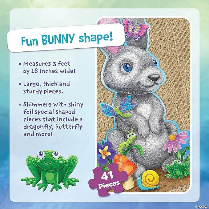 Peaceable Kingdom Shimmery Bunny Shaped 41 Piece Floor Puzzle, 3 feet x 2 feet - Great Easter Basket Stuffers and Easter Gifts for 3 Year Olds, 4 Year Olds & Up