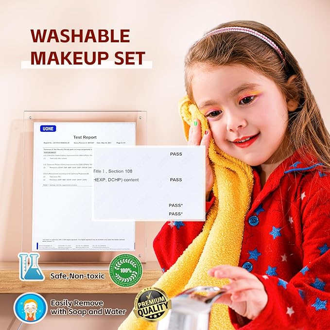 Kids Makeup Sets for Girls - Pretend Make Up Kits Real Washable Princess Toys with Mirror, Real Dressing Table with Stand Play Makeup Toys for 3 4 5 6 7 8-12 Year Old Girls Birthday & Christmas