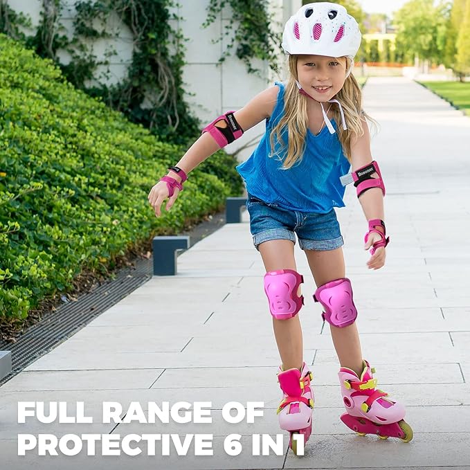 BOSONER Knee Pads for Kids Roller-Skating: Adjustable Protective Gear Set Knee Elbow Pads Wrist Guards for Bike Cycling Skateboarding Scooter Gifts 3-8/9-15 Years Boys Girls