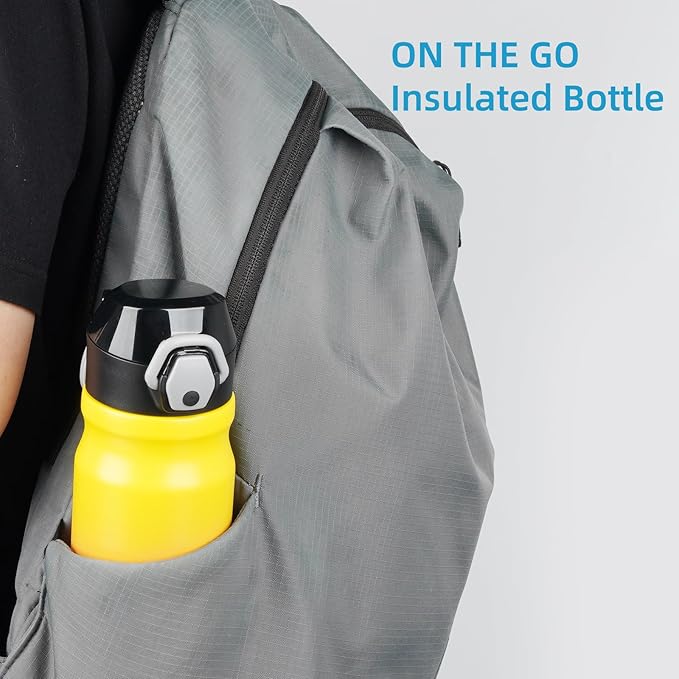 Insulated Water Bottle with Straw and Carry Loop,18 oz Stainless Steel Double Wall Vaccum Metal Water Flask with Leak-proof Lid,Rainbow