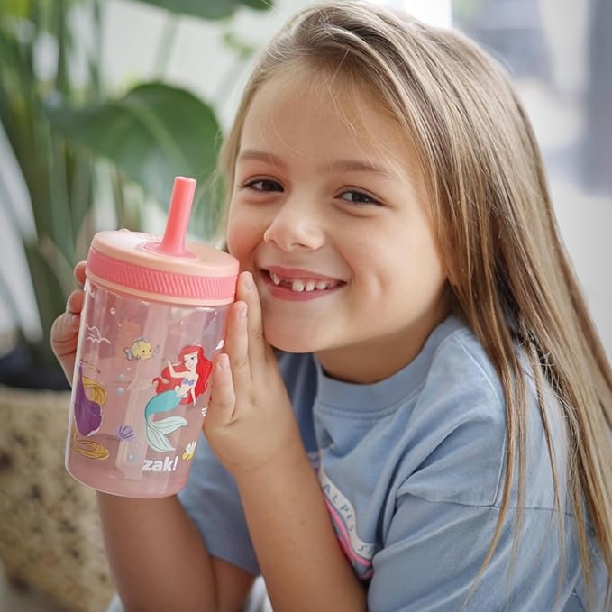 Zak Designs Disney Princess Kelso Toddler Cups For Travel or Home, 15oz 2-Pack Plastic Sippy Cups, Leak-Proof For Kids (Ariel, Aurora, Belle, Cinderella, Jasmine, Mulan, Rapunzel, Tiana)