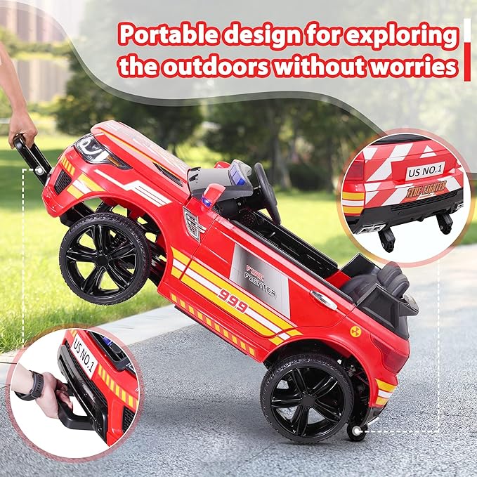 TOBBI Fire Truck Ride on Toys 12V Fire Engine Giant Firetrucks Firefighter Fireman Ride On Car with Remote Control, Siren-Call, Walkie-Talkies, Bluetooth for Toddlers, Red
