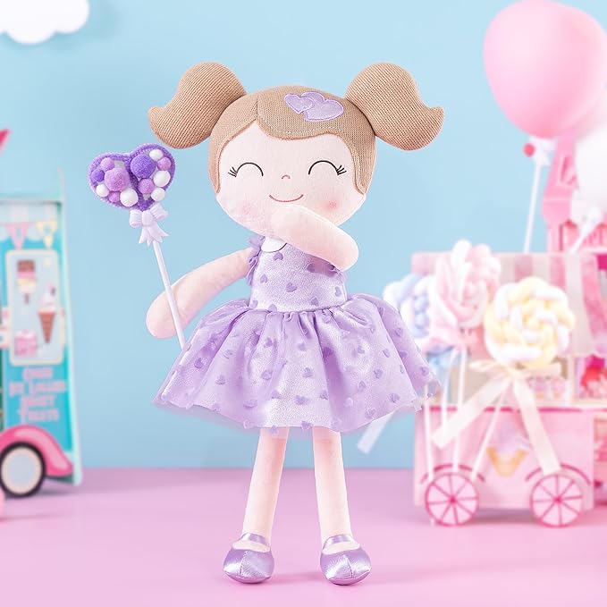 Gloveleya Baby Doll Valentines Day Gifts I Love You Gifts Soft Toy Plush Dolls Purple Flocking Heart Girl 16 Inches