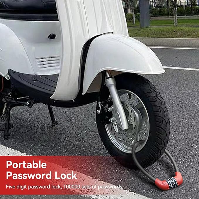 5 Digit Combination Bike Cable Lock, Lightweight Bicycle Lock Anti Theft Resettable Combination Portable Bicycle Cable Locks for Bike, 22inch, Red