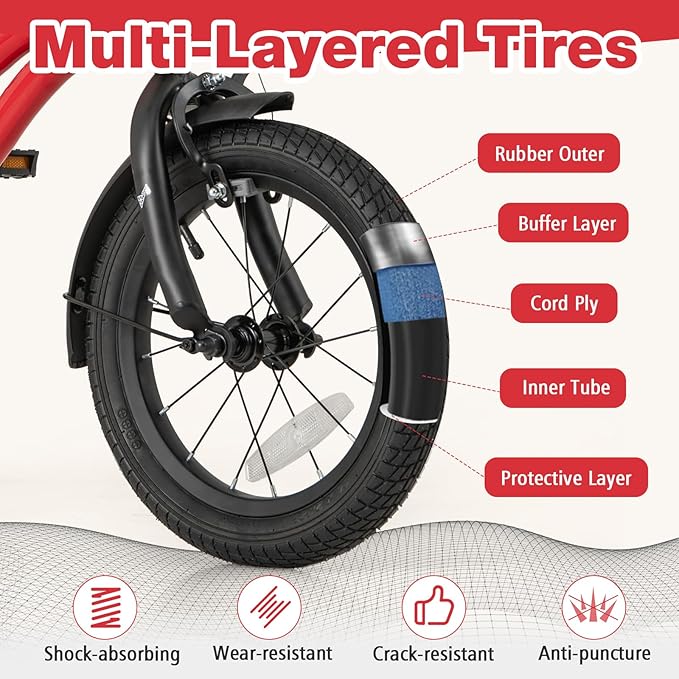 BABY JOY Kids Bike, 12 14 16 18 Inches Sporty Bicycle with Training Wheels, Adjustable Seat, Handbrake & Coaster Brake, Reflectors, Girls Boys Bike for 3-8 Years Old Children