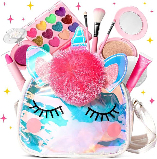 ULOVEME Kids Real Makeup Kit for Little Girls - Real, Non Toxic, Washable Make Up Toy - Umicorn Toys Gift for 3 4 5 6 7 8 9 10 12 Years Old Girls Birthday (Sparkle Umicorn)