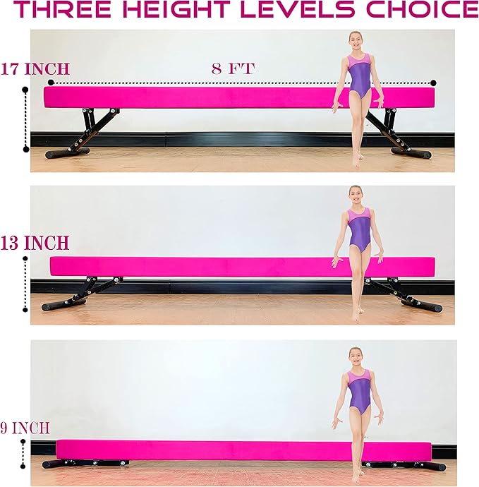 Adjustable Balance Beam 8 ft Gymnastic Beam Adjustable Height for Kids and Teenage of All Gymnastic Levels, Gymnastic Training Beam Gymnastic Equipment for Athlete Home and Gym Club Use