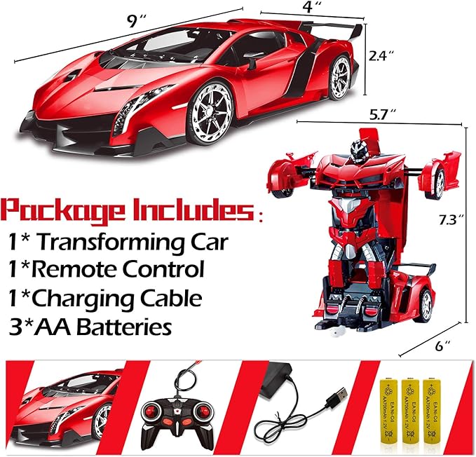 AMENON Remote Control Car - Transform Robot Toys for Boys Teens, Rechargeable RC Car with Lights, 2.4Ghz RC Car 1:18 Rechargeable 360° Rotating Race Transform Car Birthday Gifts Party Favors for Kids