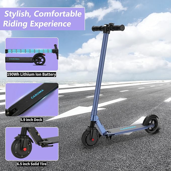 Caroma Electric Scooter for Kids Ages 6-14, 250W Motor Foldable Kids Electric Scooter,160 Mins Ride Time & 3 Speeds (6/10/15 Mph), LED Display & Dual Brake,Best Gift for Girls and Boys