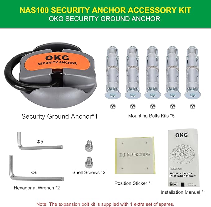 OKG Heavy Duty Security Ground Anchor, 9/16" (14mm) Thick Hardened Steel Swing Shackle - Ideal for Bicycle Anchor, Motorcycle Anchor, E-Bike Anchor, Generator Anchor Lock - Permanent Anchor Point