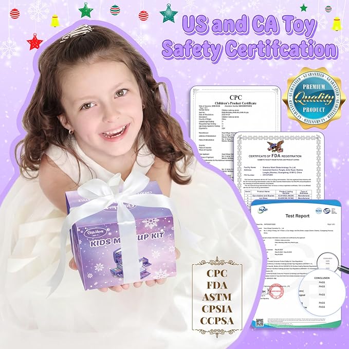 GirlsHome Kids Makeup Set for Girl 56 Pcs Washable Real Cosmetic, Non-Toxic Frozen Toys Toddler Makeup Kit, Frozen Princess Dress up Kit Christmas & Birthday Girl Gift for 3-12 (Frozen Purple)