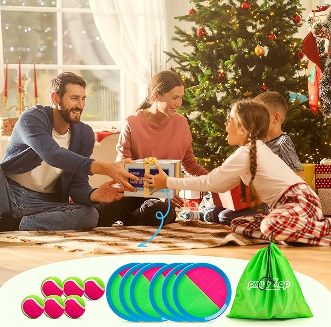 PlayZap Toss and Catch Ball Set Ultra Sturdy ABS- Family Games Christmas Stocking Stuffers Gift for Toddlers Kids Teens Boys Girls 3-5 5-8 8-13+ Yrs - Baseball Toys for Beach Pool Yard Outdoor 6 Pack