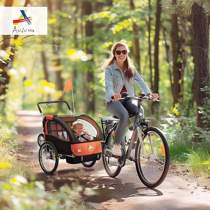 Aosom Elite 360 Swivel Bike Trailer for Kids Double Child Two-Wheel Bicycle Cargo Trailer with 2 Security Harnesses