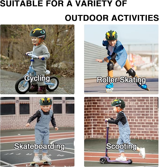Toddler Helmet Kids Bike Helmet for 2 3 4 5 6 7 8 Years Old Girls with 3D Dinosaur Design Protective Gear Set and Safety Certified, Toddler Bike Cycling Skating Skateboard Scooter Helmet