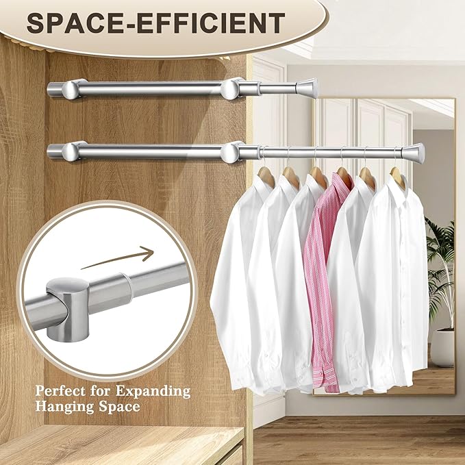 1Pcs Valet Rod for Closet Pull Out, Adjustable Heavy Duty Closet Valet Rod, Metal Stainless Steel Closet Rods for Hanging Clothes, Scarf, Pants, Sliver