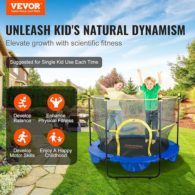 VEVOR 5FT Trampoline 50"/55"/56 * 35" for Indoor/Outdoor use for Toddlers, Foldable Mini Baby with Foam Handle, Recreational Birthday Gift