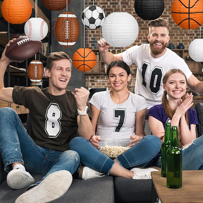 Bencailor 13 Pcs Sports Paper Lanterns Sport Themed Paper Soccer Baseball Football Basketball Lanterns for Indoor Outdoor Sport Themed Birthday Party Decoration(Simple)