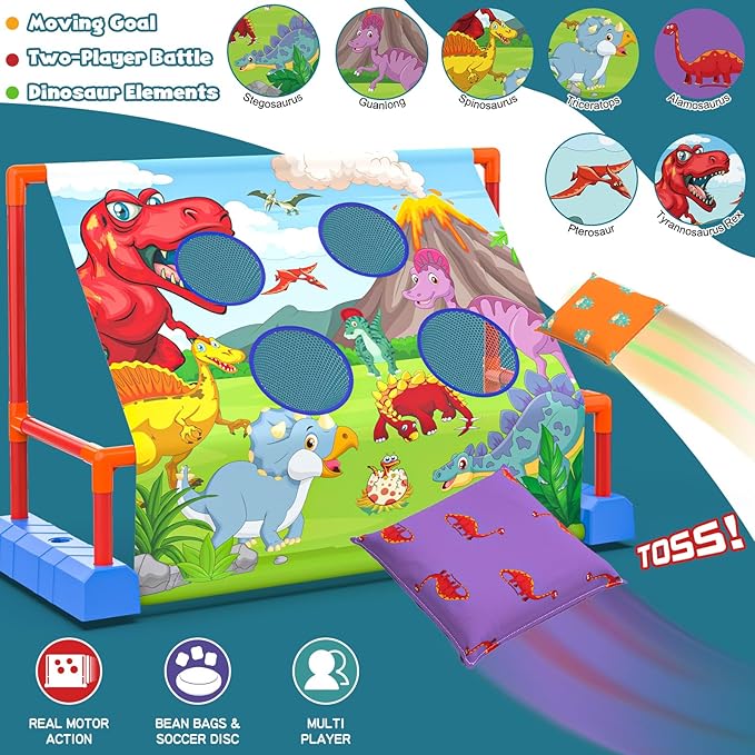 2-in-1 Moving Kick Toss Games for Kids Ages 4-12, Light Up Hover Soccer Ball with Animal Bean Bag Toss, Indoor Outdoor Birthday Toys for 4 5 6 7 8 9 10 11 12 Year Old Boys Girls