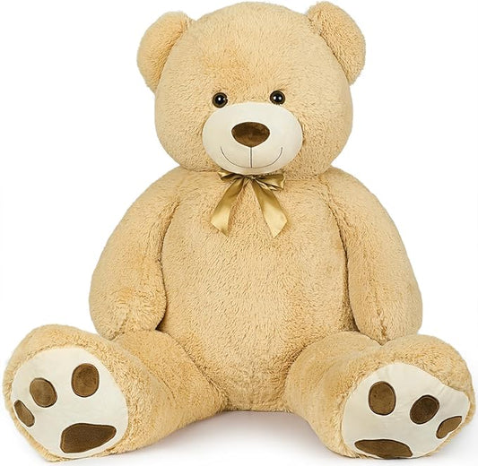 MaoGoLan Giant Teddy Bear Stuffed Animal, 52" Large Tan Teddy Bear Plush Toy with Cute Bow Tie & Footprints, Soft Sunggle Bear Plushies Gift for Kids Grilfriend Wife on Christmas Birthday Baby Shower