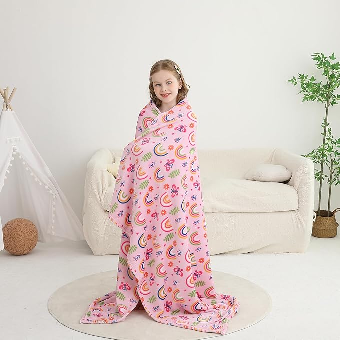 Softan Kids Throw Blanket for Girls & Boys, Warm Soft Toddler Fleece Blankets for Sofa Couch Bed， Cozy Fuzzy Plush Flannel Kids Throw Blanket for Daycare & School - Colorful Rainbow 50x60 inches